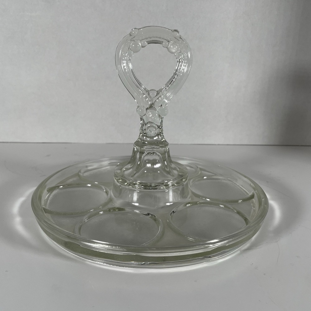 Vintage Glass Beverage‎ Tray with Middle Handle 1940's